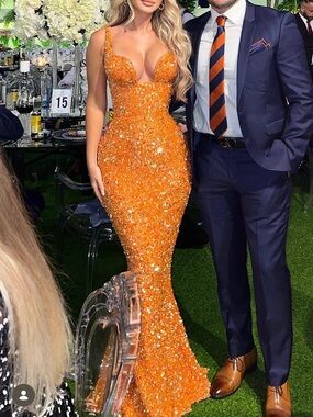 Sequin Corset Orange Mermaid Gown – Women